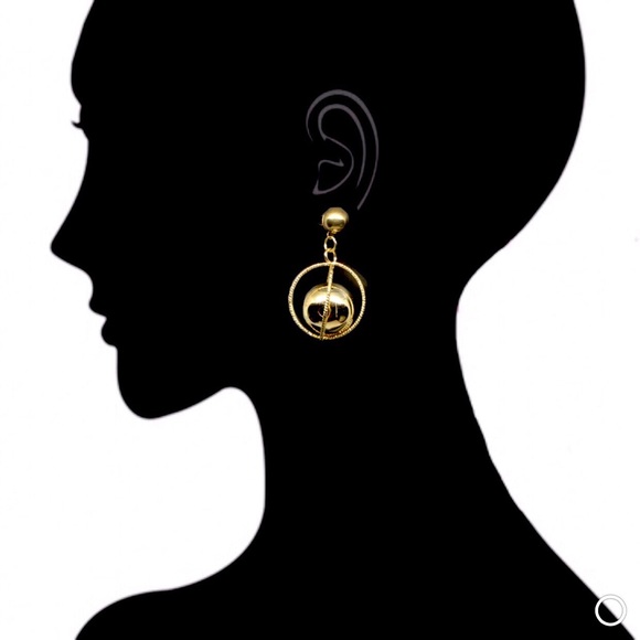 NEW Shiny Gold Sphere Caged Orb Drop Earrings - Picture 2 of 7